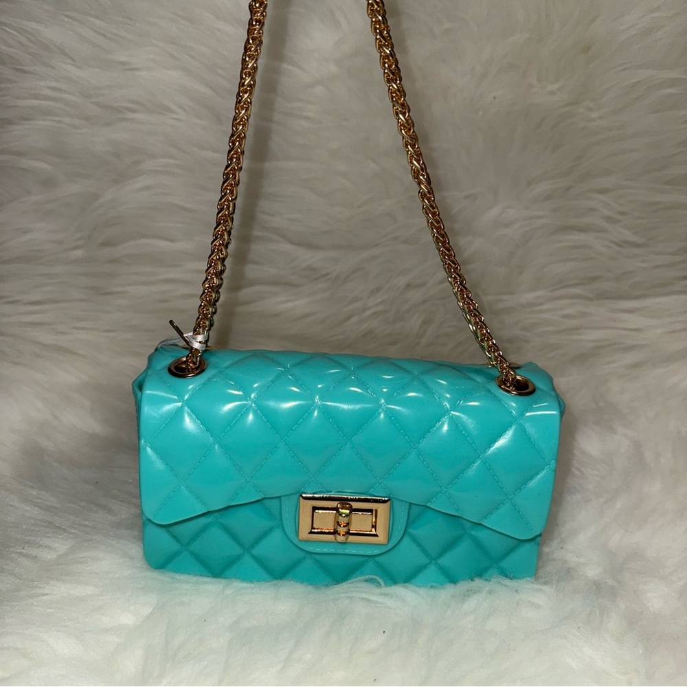Elegant Turquoise Quilted Chain Bag